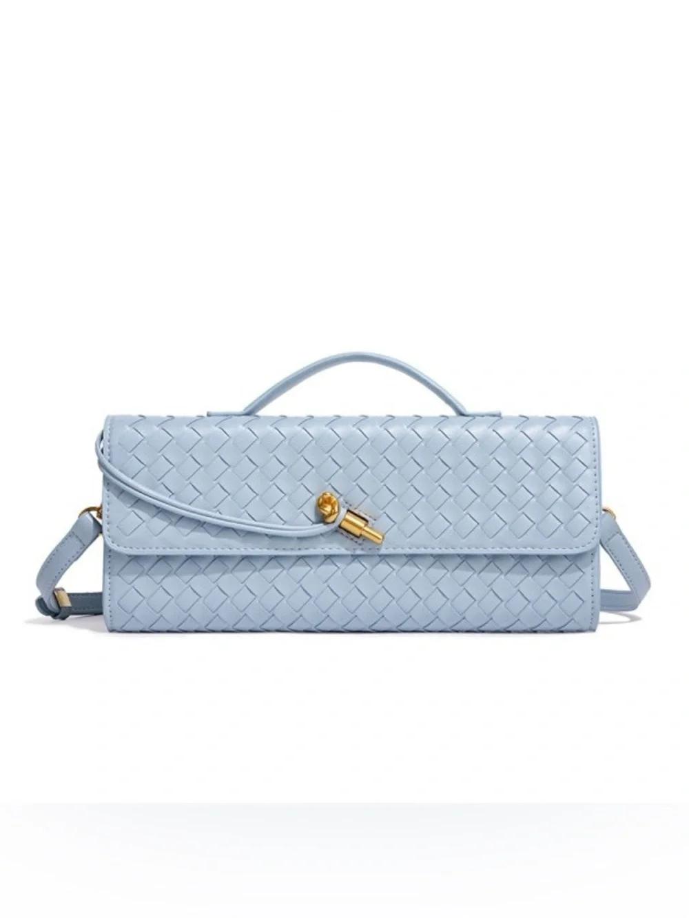 Woven Top-Handle Crossbody Bag in Light Blue